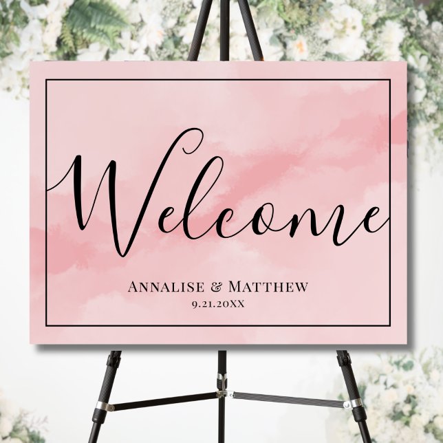 Pink Elegant Calligraphy Wedding Welcome Sign (2 Sided Elegant Calligraphy Wedding Welcome Sign)