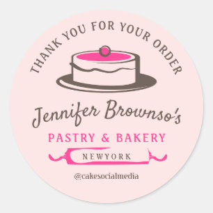 Pink Elegant Catering Cake thank you Classic Round Sticker