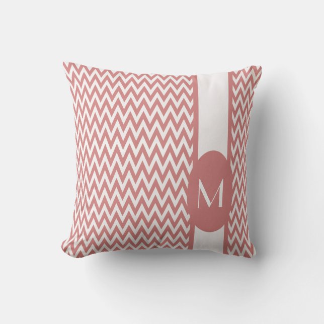 Pink Elegant Chevron Design with monogram Throw Pillow (Front)