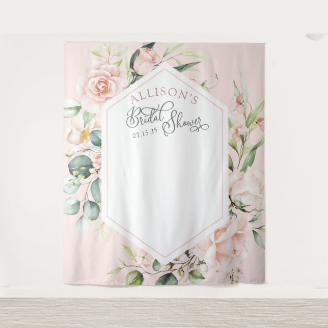 Pink elegant chic floral bridal shower backdrop (Front)