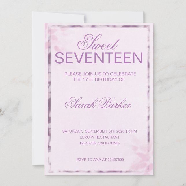 Pink Elegant Chic Sweet 17 Invitation (Front)