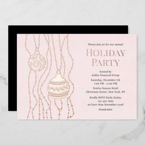 Pink Elegant Christmas Party Corporate Holiday Foil Invitation