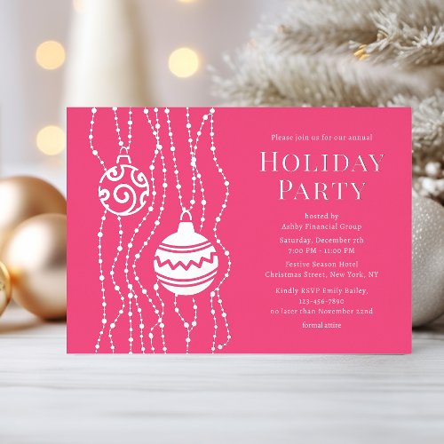 Pink Elegant Christmas Party Corporate Holiday Foil Invitation