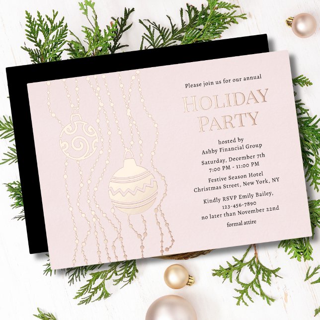 Pink Elegant Christmas Party Corporate Holiday Foil Invitation (Creator Uploaded)