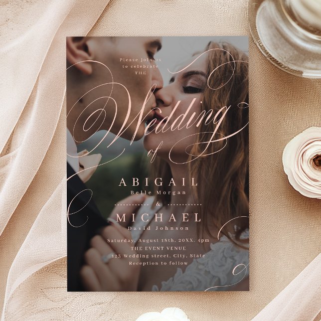 Pink elegant classic calligraphy photo wedding invitation (Pink elegant classic calligraphy photo wedding invitation)