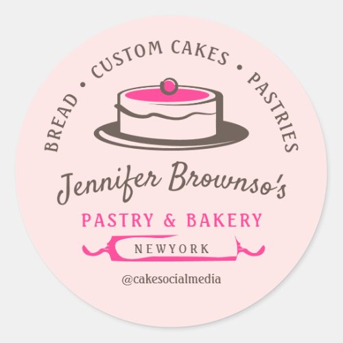 Pink Elegant Classy Bakery Pastry Chef Cake Classic Round Sticker