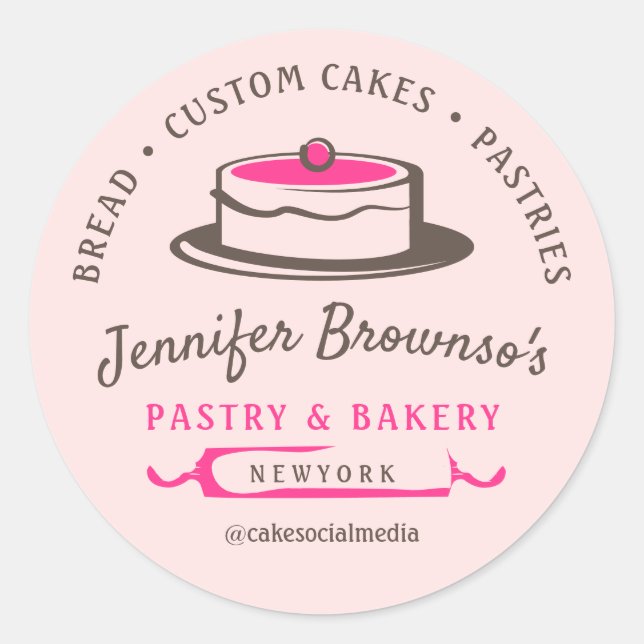Pink Elegant Classy Bakery Pastry Chef Cake Classic Round Sticker (Front)