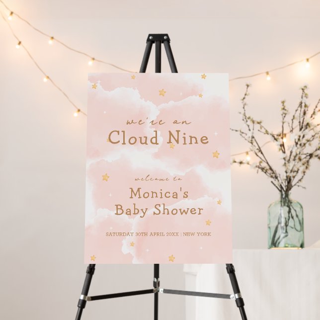 Pink Elegant Cloud Nine Baby Shower Welcome Sign (In Situ (Stand))