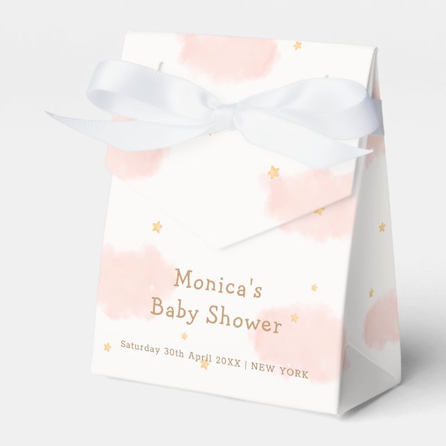 Pink Elegant Cloud Nine Girl Baby Shower Favor Boxes (Front Side)