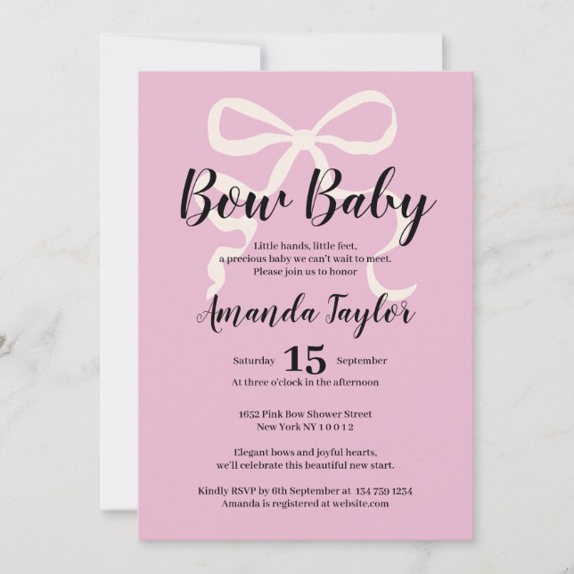 Pink elegant coquette bow Baby Shower Invitation (Front)