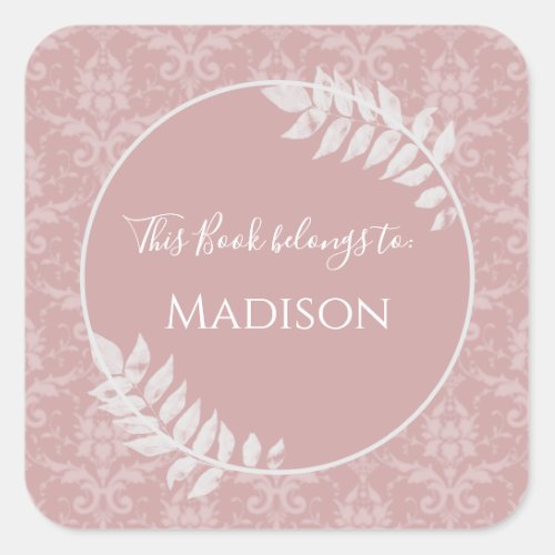 Pink Elegant Damask Book Sticker