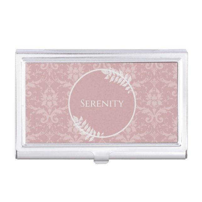 Pink Elegant Damask Business Card Case (Front)
