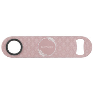 Pink Elegant Damask Personalized Bar Key