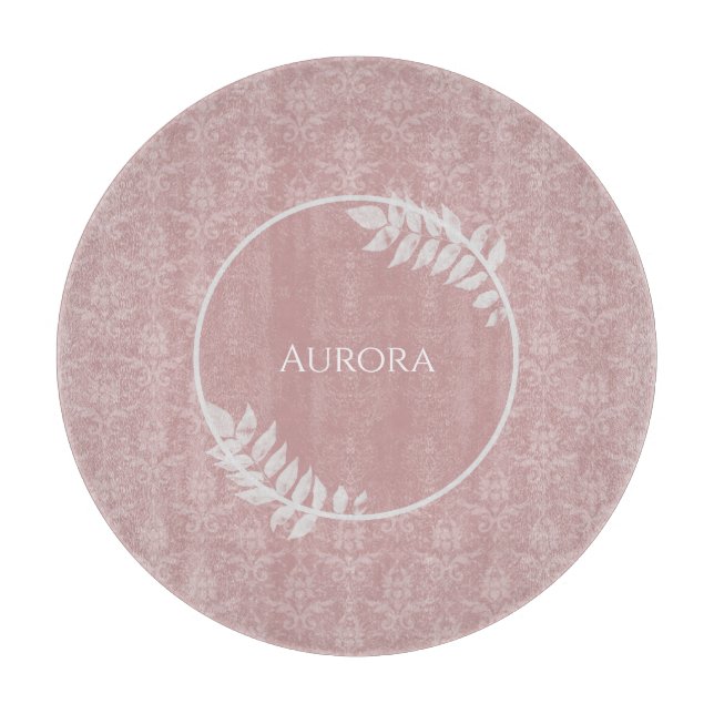 Pink Elegant Damask Personalized Cutting Board (Front)