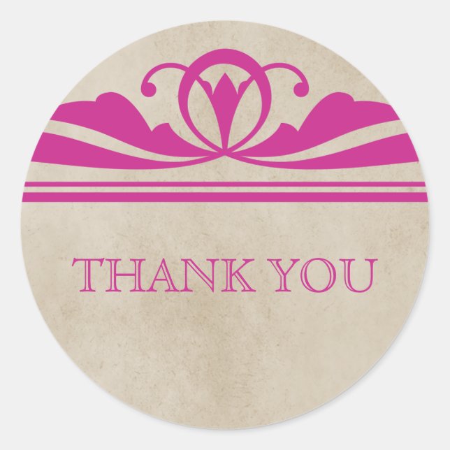Pink Elegant Deco Thank You Stickers (Front)