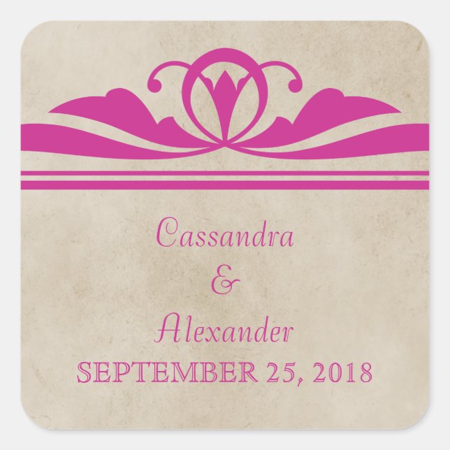 Pink Elegant Deco Wedding Stickers (Front)