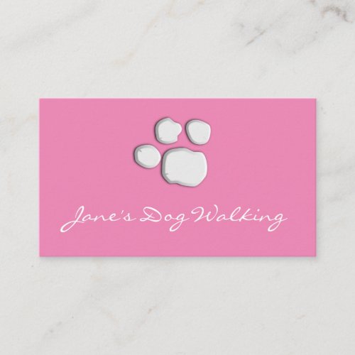 Pink Elegant Dog Walking Paw Print Business Card