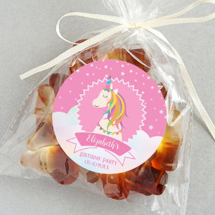 Pink Elegant Dreamy Magical Unicorn Girl Birthday Classic Round Sticker