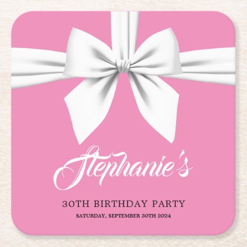 Pink Elegant Fancy Tiffany Party Decor Square Paper Coaster