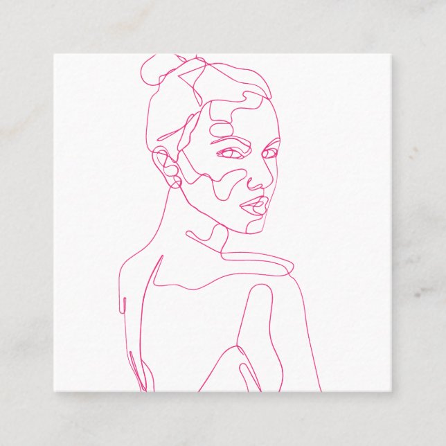 Pink Elegant Female Line Drawing Beauty Discount Card (Front)