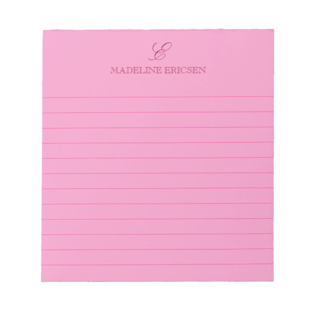 Pink Elegant Feminine Monogram Lined Notepad (Front)