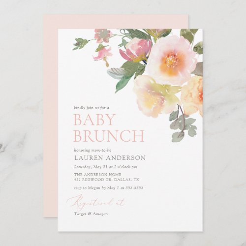 Pink Elegant Floral Baby Shower Brunch Invitation