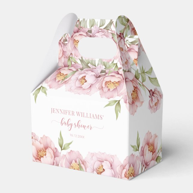 Pink elegant floral baby shower candy favor box (Front Side)