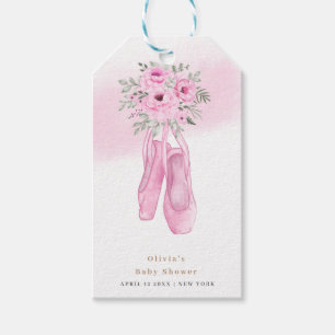 Pink Elegant Floral Ballerina Shoes Baby Shower Gift Tags