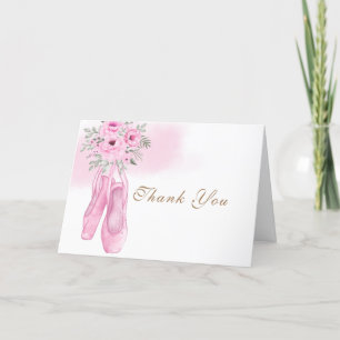 Pink Elegant Floral Ballerina Shoes Baby Shower Letterpress Thank You Card