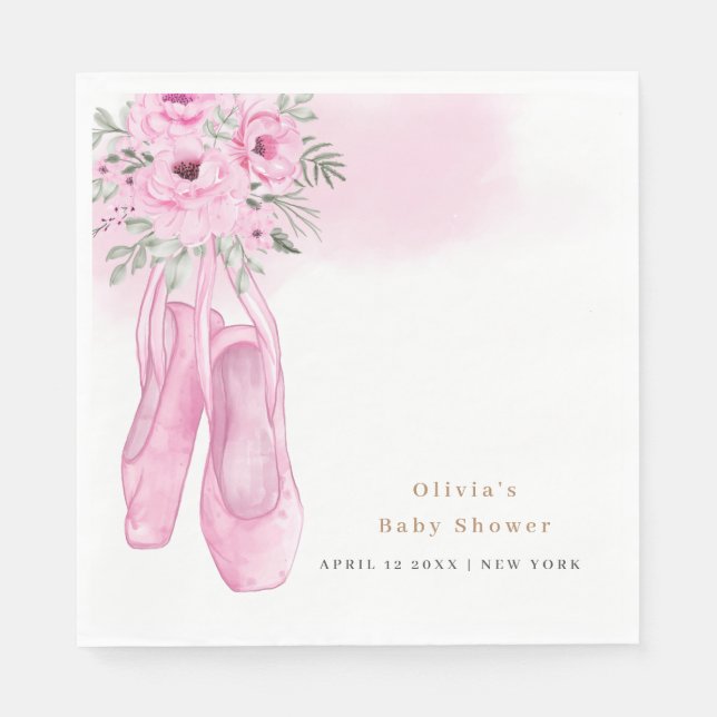 Pink Elegant Floral Ballerina Shoes Baby Shower  Napkins (Front)
