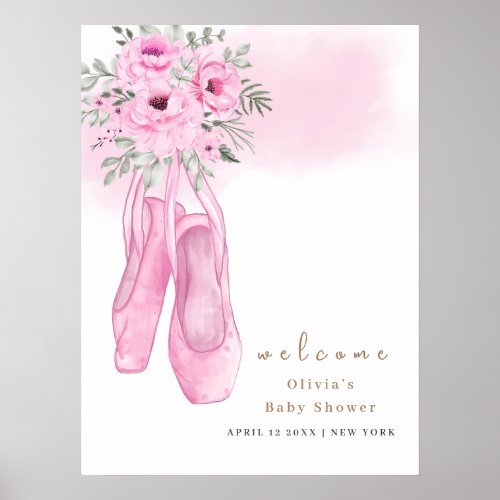 Pink Elegant Floral Ballerina Welcome Baby Shower  Poster