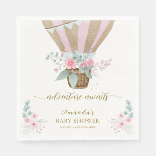 Pink Elegant Floral Hot Air Balloon Baby Shower  Napkins