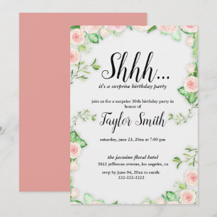 pink elegant Floral Surprise Party Invite