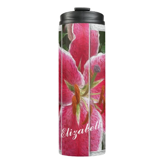 Pink Elegant Floral Watercolor Flowers Thermal Tumbler (Front)