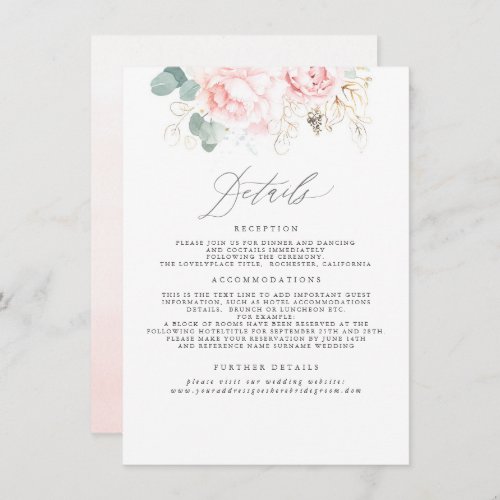 Pink Elegant Floral Wedding Information Enclosure Card