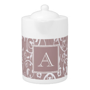 Pink Elegant Flourish Monogram Teapot