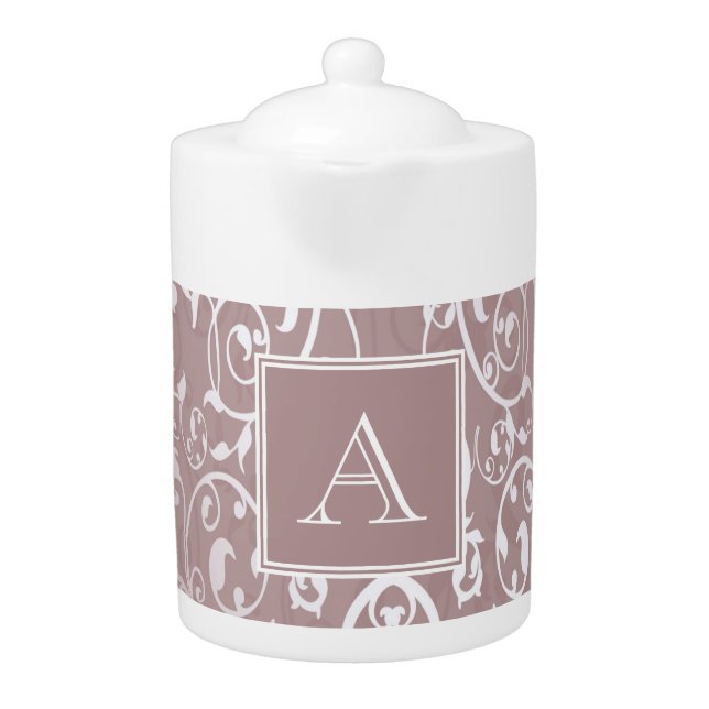 Pink Elegant Flourish Monogram Teapot (Front)
