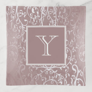 Pink Elegant Flourish Monogram Trinket Tray