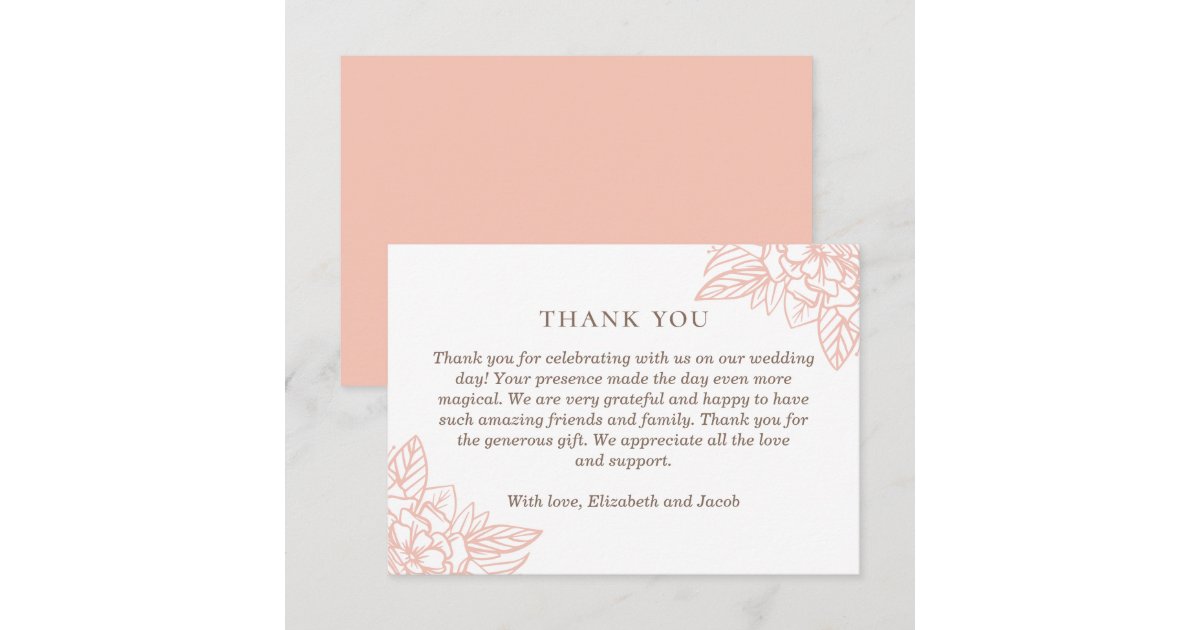Pink elegant flowers. Blush simple floral wedding Thank You Card | Zazzle