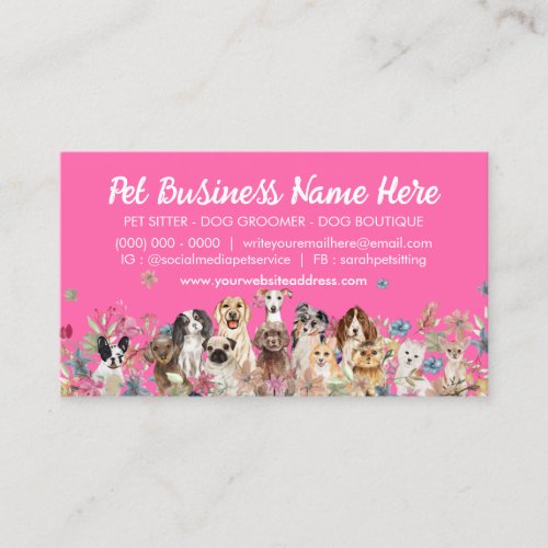 Pink Elegant Flowers Dog Groomer Business Card