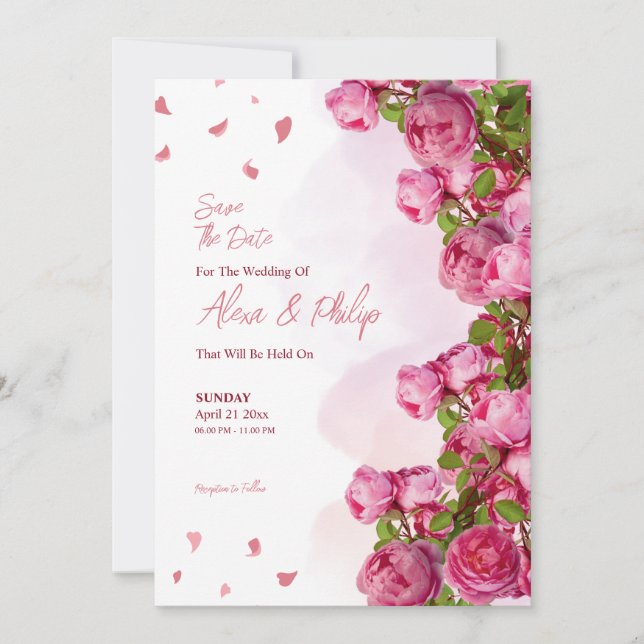 Pink Elegant Flowers Wedding Invitation (Front)