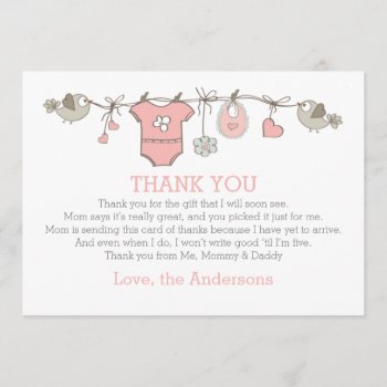 Pink Elegant Girl Clothes Thank You Baby Shower by CitronellaKids at Zazzle