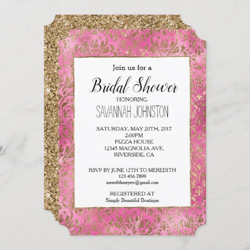 Pink Elegant Gold Damask Invitation