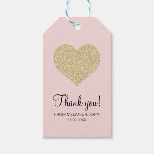 Pink elegant gold glitter heart wedding thank you gift tags