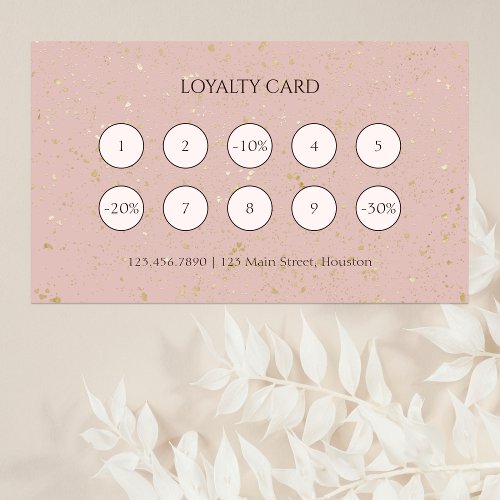 Pink Elegant Gold Glitter Nail Salon Manicurist Loyalty Card