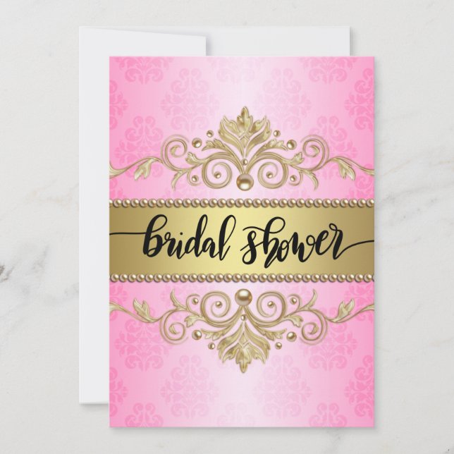 Pink Elegant Gold Pearls Bridal Shower Invitation (Front)