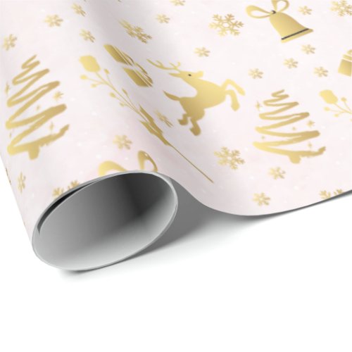 Pink Elegant Golden Christmas Pattern Gift Wrapping Paper