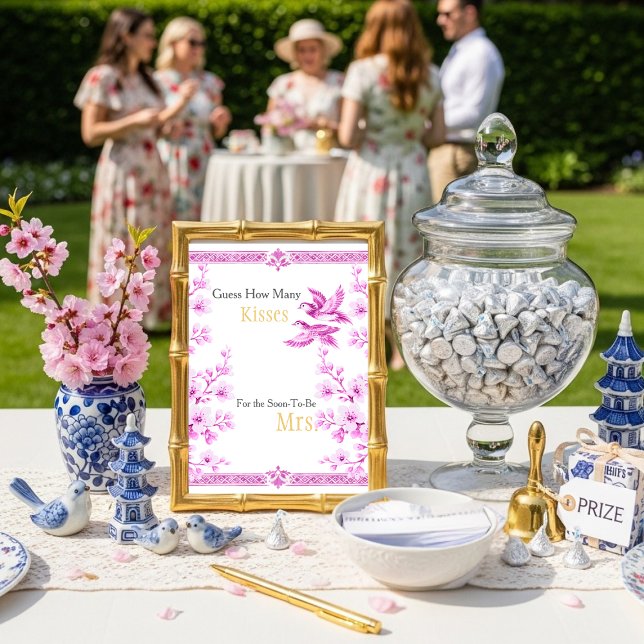 Pink Elegant Guess How Many Kisses sign Invitation (Pink Elegant Guess How Many Kisses sign)