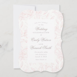 Pink Elegant Hand Drawn Floral Wedding Invitation