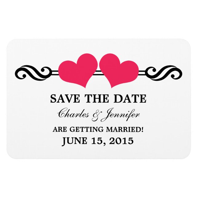 Pink Elegant Hearts Save the Date Magnet (Horizontal)
